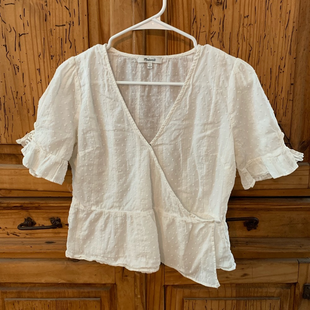 Madewell white wrap top with cute detail size 4